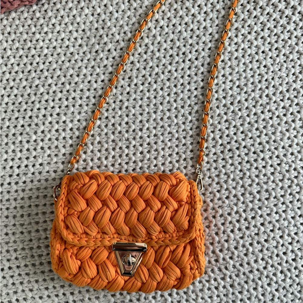 Orange Woven Crossbody Bag
